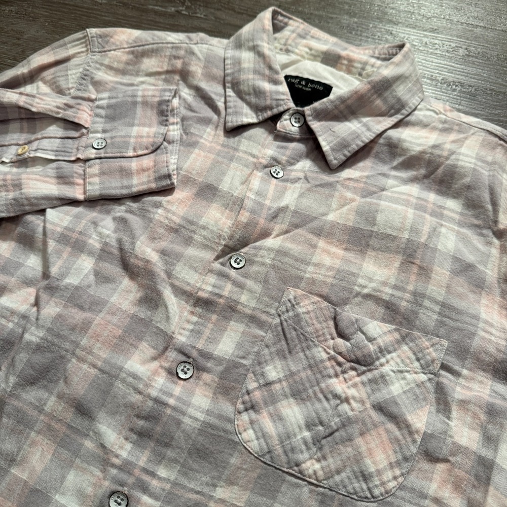 Rag & Bone Shirt Mens Medium Gray Pink Plaid Cotton Flannel Heritage‎ Preppy M